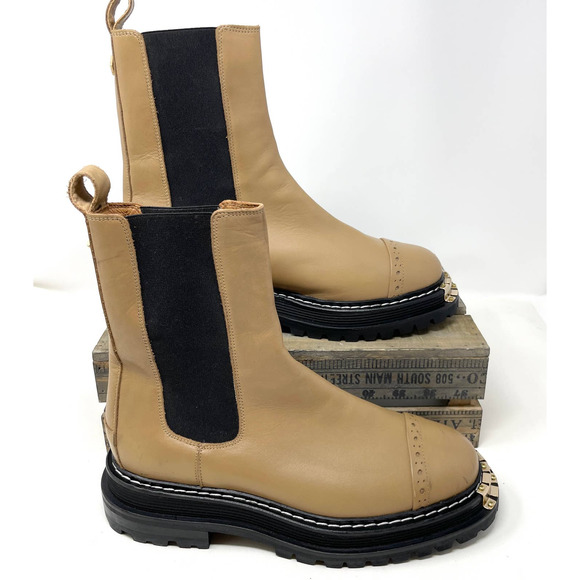 Sandro Leather Metal Plate Ankle Boots With Notched Sole In Tan Size 8.5 / 9 - Picture 2 of 15